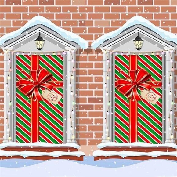 2 Pcs Christmas Door Cover Decoration Christmas Bowknot Photography Backdrop - Picture 8 of 8
